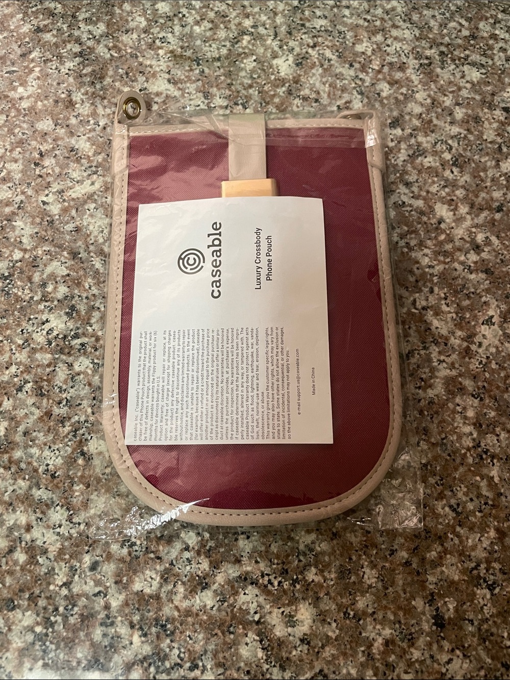 Burgundy Crossbody Phone Pouch with Beige Trim